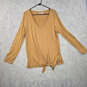 Express One Eleven Womens V-Neck Long Sleeve Tie Front Top Large